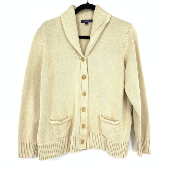 SOLD Lands End Shawl Collar Cardigan Sweater Womens Size 1X Cream - Picture 2 of 7